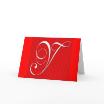 Red Pin Stripe Monogram Notecard- Initial Y
