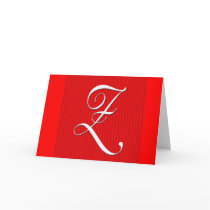 Red Pin Stripe Monogram Notecard- Initial Z