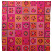 Red Pink and Orange Hippie Flower Pattern Cloth Napkins