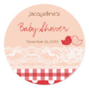 Red & Pink Birds Lace Baby Shower Favors Label / stickers