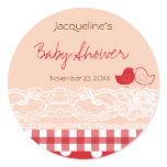 Red & Pink Birds Lace Baby Shower Favors Label / stickers