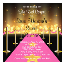 Red/Pink Carpet Hollywood Sweet 16 Invite