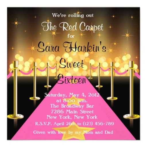 Red/Pink Carpet Hollywood Sweet 16 Invite
