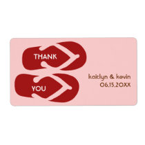 Red pink flip flop sandals thank you party favor labels