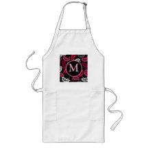 Red Pink Floral Monogram Aprons