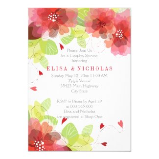 Red, pink flowers floral wedding couples shower card
