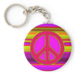Red Pink Fractal &amp; Peace Sign Keychain