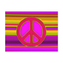 Red Pink Fractal & Peace Sign postcards