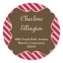 Red pink frame holiday stripes brown address label sticker