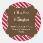Red pink frame holiday stripes brown address label sticker