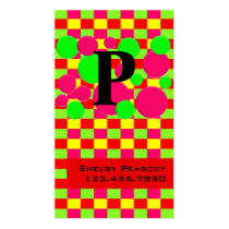 Red Pink & Lime Checks & Dots business cards by JuJuGarden Red Pink & Lime Checks & Dots business cards