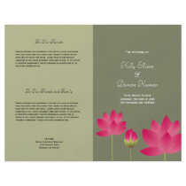 Red pink lotus flower modern green wedding program flyer design
