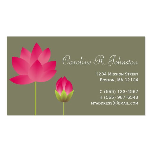 Red pink lotus flower modern tea green personal business card templates (front side)