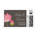 Red pink lotus flowers gray save the date wedding stamp