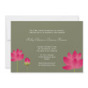 Red pink lotus flowers modern tea green wedding invitation