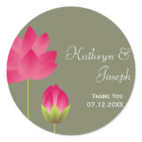 Red pink lotus flowers tea green wedding favor stickers
