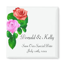 Red & Pink Old Fashioned Roses Wedding Fridge Magnets
