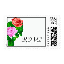 Red & Pink Old Fashioned Roses Wedding Stamps