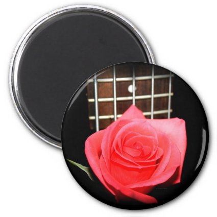 Red pink rose against five string bass fret board magnets