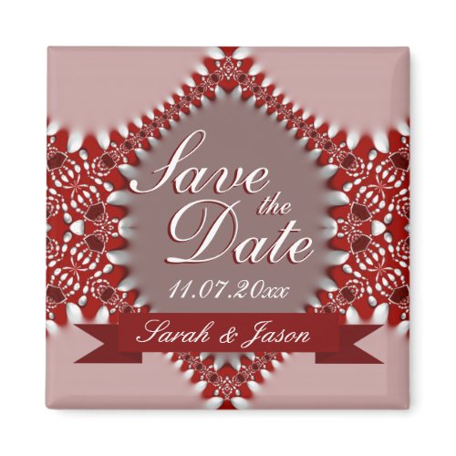 Red Pink the Date Wedding Magnet magnet