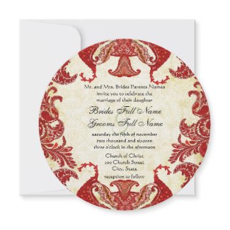 Red & Pink Vintage Paisley Damask Wedding invitation