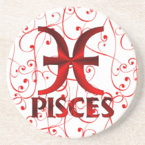 Red Pisces Horoscope Symbol coasters