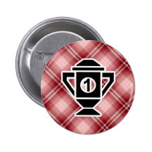 Red Plaid 1st Place Trophy Pinback Button