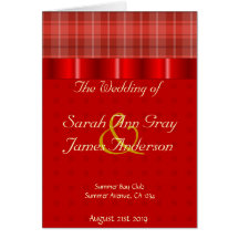 Red Plaid and Satin Christmas Wedding program Card