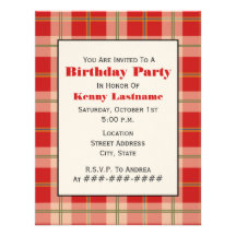 Red Plaid Birthday Party Invitation