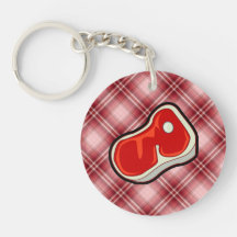 Red Plaid Butcher's Steak Acrylic Key Chain