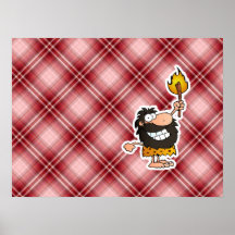 Red Plaid Cartoon Caveman Print