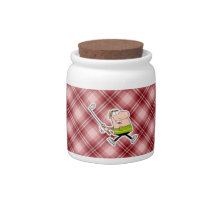 Red Plaid Cartoon Golfer Candy Jar