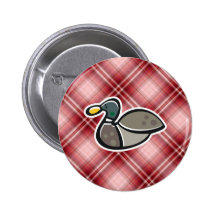 Red Plaid Duck Pinback Button