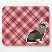 Red Plaid Ferret Mouse Pad