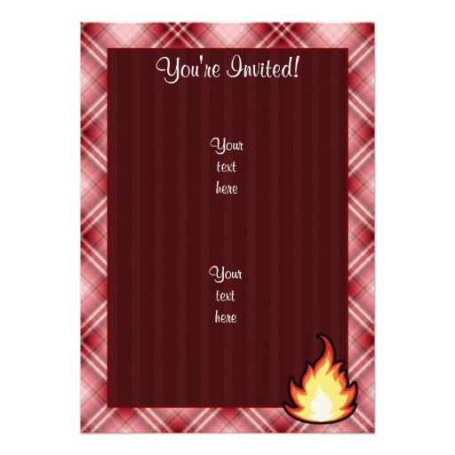 Red Plaid Fire Flame Personalized Invites