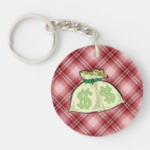 Red Plaid Money Bags Acrylic Key Chain
