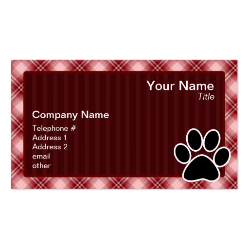 Red Plaid Paw Print Business Cards (front side)
