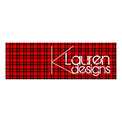 red plaid skinny business card (front side)