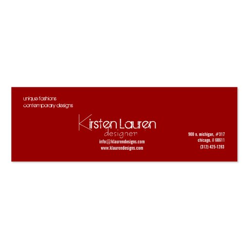 red plaid skinny business card (back side)