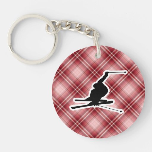Red Plaid Snow Skiing Key Chains