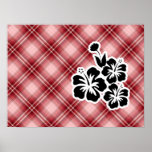 Red Plaid Tropical Flowers Poster
