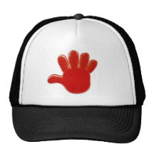 Red plastic hand trucker hats