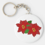 Red Poinsettia Flower Christmas Blossom Keychains