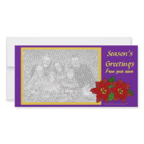 Red Poinsettia Photo Card Template (purple gold)