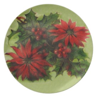 red poinsettia plate