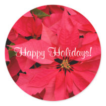Red Poinsettias Small Happy Holidays Stickers