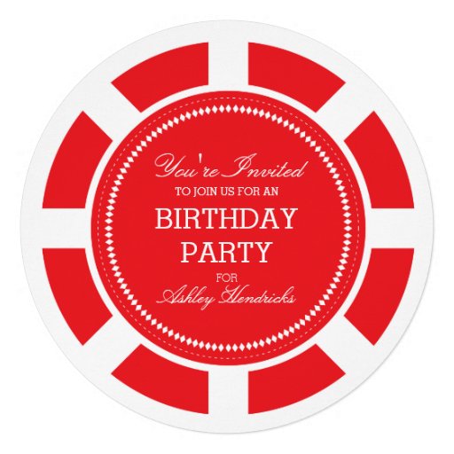 Red Poker Chip Birthday Party Invitation (front side)