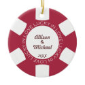 Red poker chip lucky in love couple photo vegas ornament