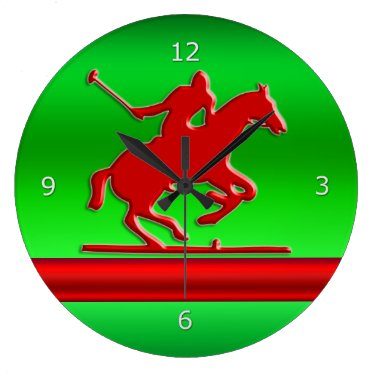 Red Polo Player on green metallic-effect field Clock