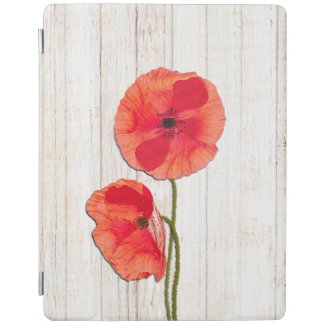 Red poppies barn wood background poppy barn wood iPad cover